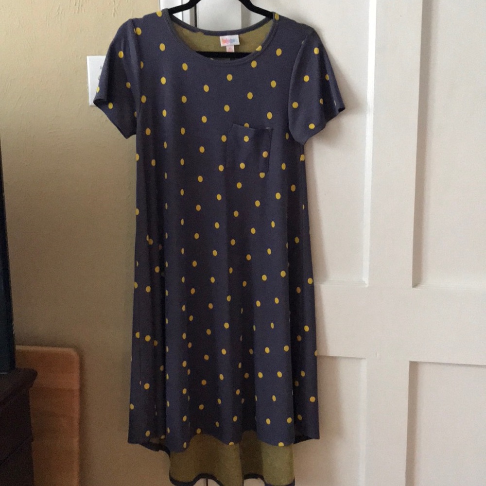NEW LuLaRoe Carly Dress - Blue/Mustard Polka Dots
